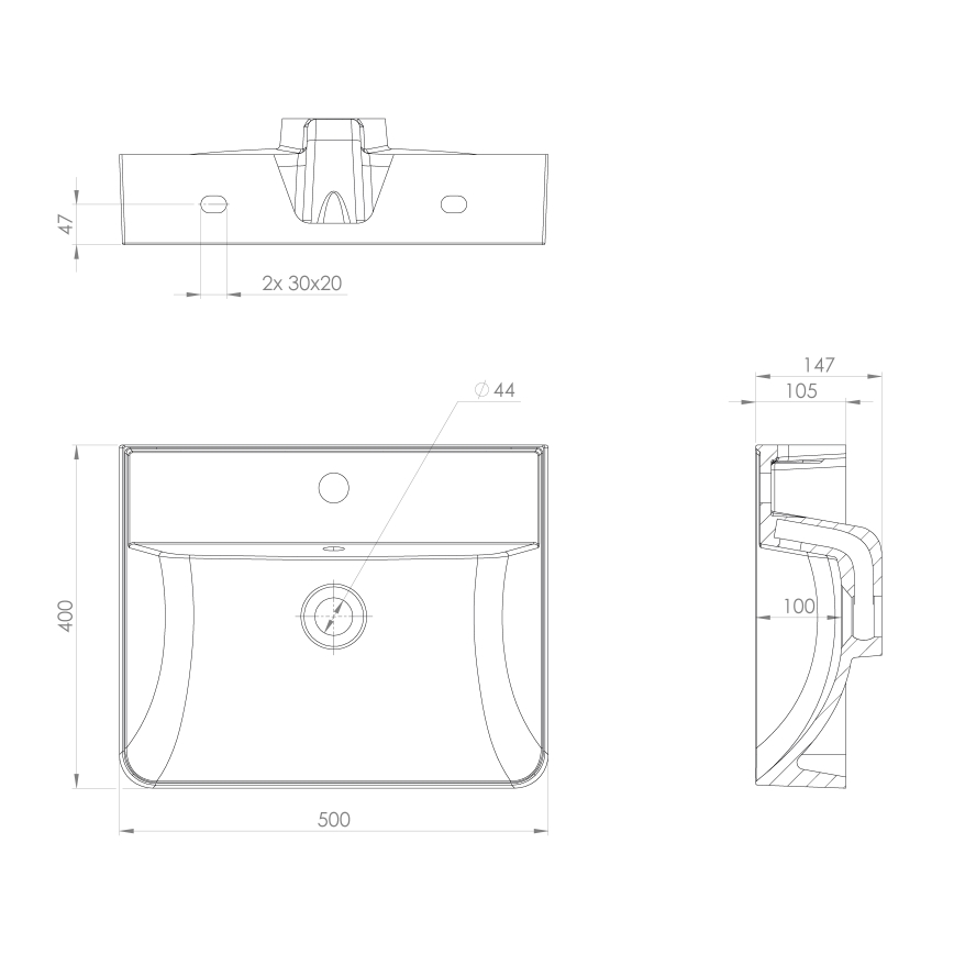 Sapho - Lavabo suspendido 50x40 cm mármol fundido/blanco