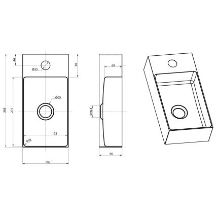 Sapho - Lavabo suspendido AURUM 36,5x18 cm oro mate