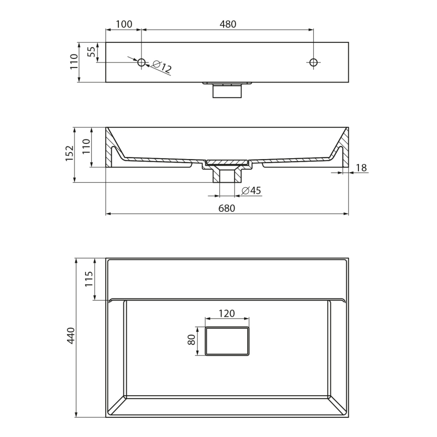 Sapho - Lavabo suspendido GODIVA 68x44 cm mármol/blanco