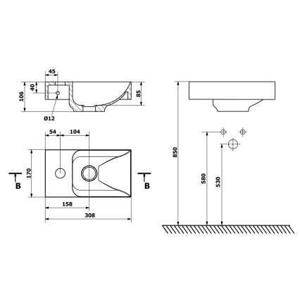 Sapho - Lavabo suspendido PICCOLINO 31x17 cm izquierdo/mármol fundido/blanco