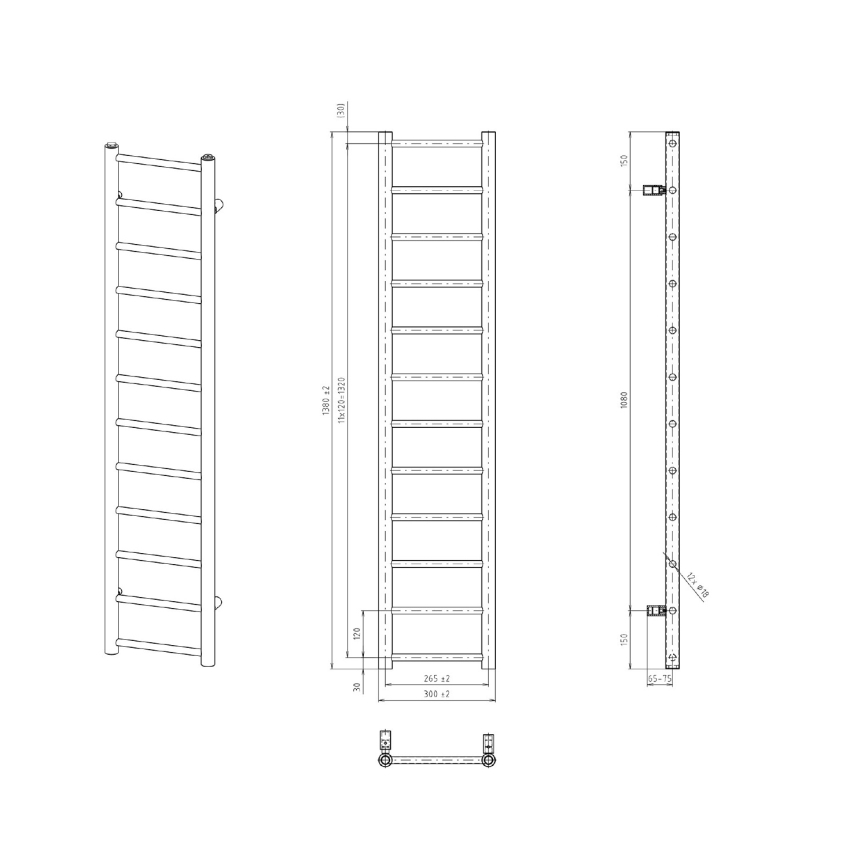 Sapho - Radiador de baño DINA 278W 30x138 cm blanco