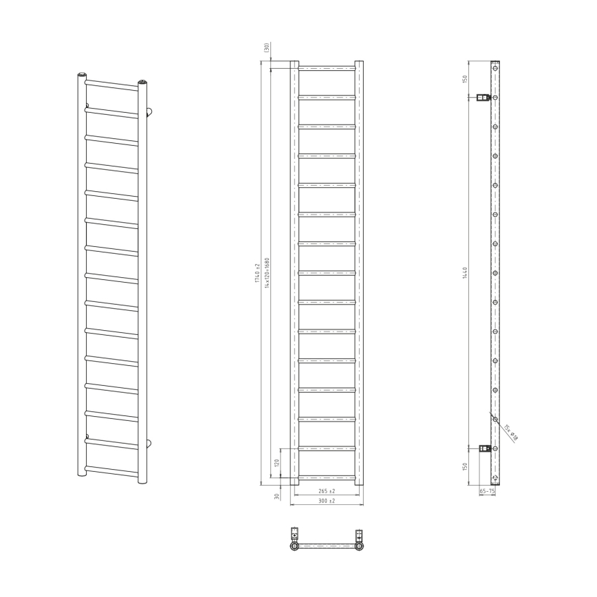 Sapho - Radiador de baño DINA 335W 30x174 cm blanco