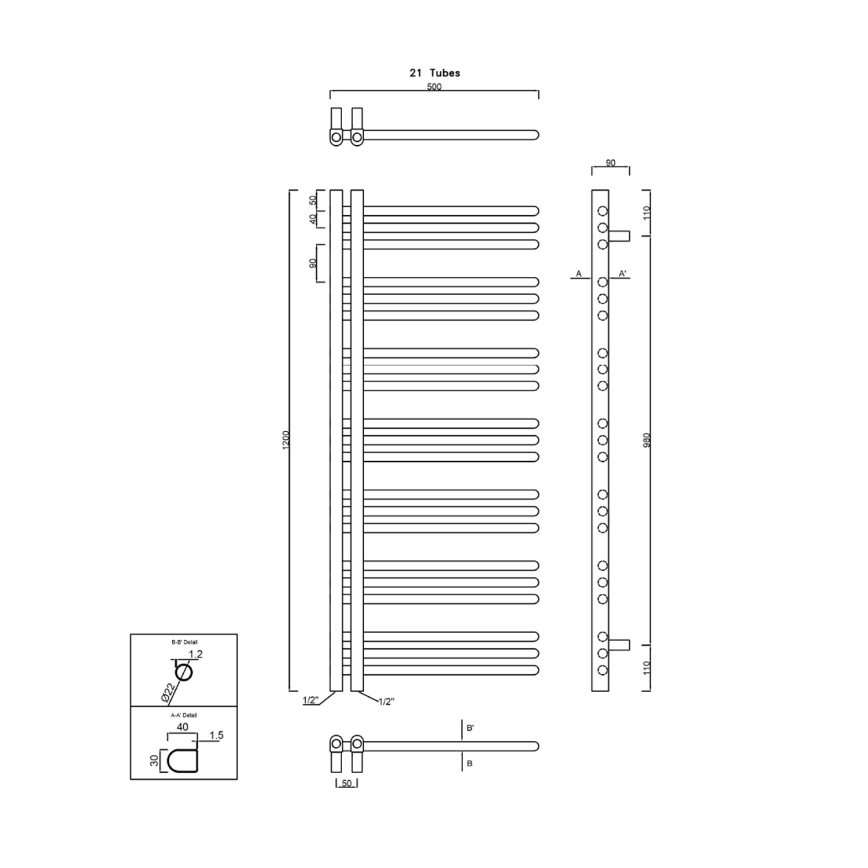 Sapho - Radiador de baño DORLION 378W/230V 50x120 cm cromado brillante