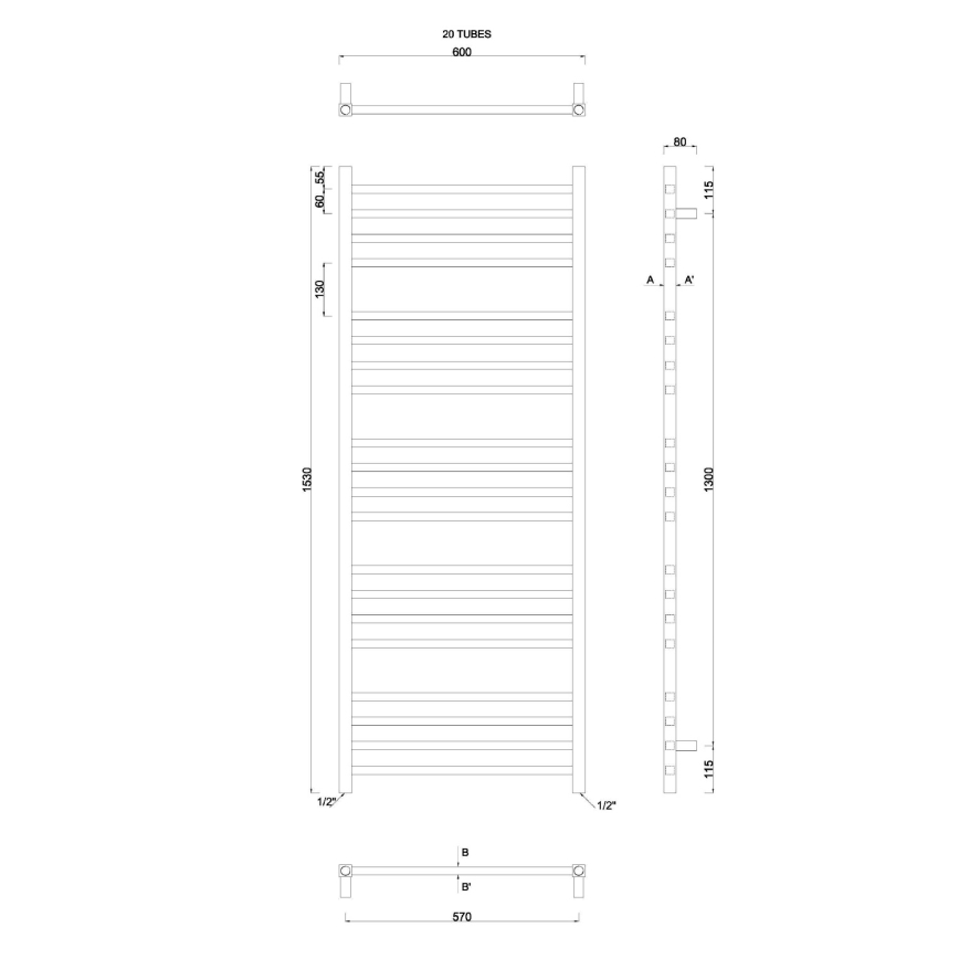 Sapho - Radiador de baño METRO 497 W/230 V 60 x 153 cm cromo brillante