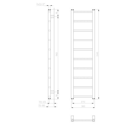 Sapho - Radiador toallero para baño METRO LIGHT 211W 30x114 cm blanco