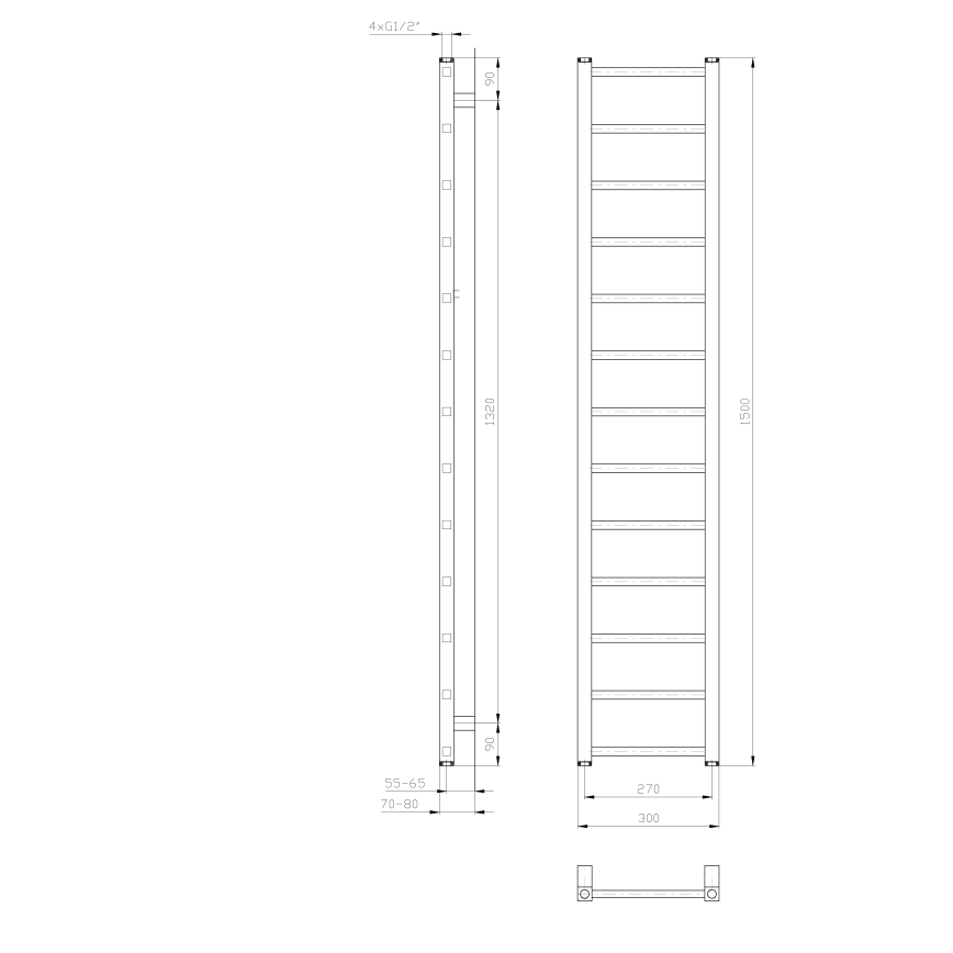 Sapho - Radiador toallero para baño METRO LIGHT 276W 30x150 cm blanco