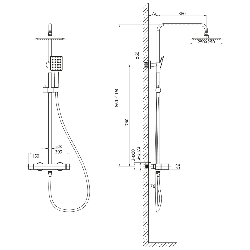 Sapho - Set de ducha con grifería CUBEMIX, cromo brillante