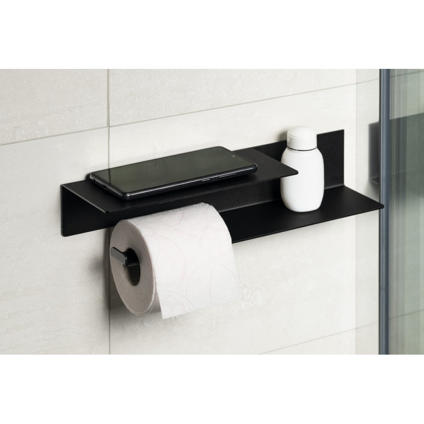 Sapho - Soporte para papel higiénico con repisa 9,5x35 cm negro mate
