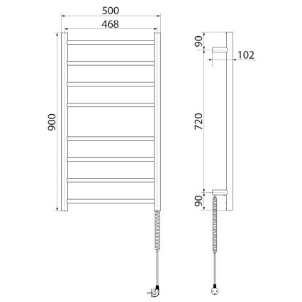 Sapho - Toallero eléctrico REDONDO 75W 90x50 cm, acabado cromado brillante, forma redonda