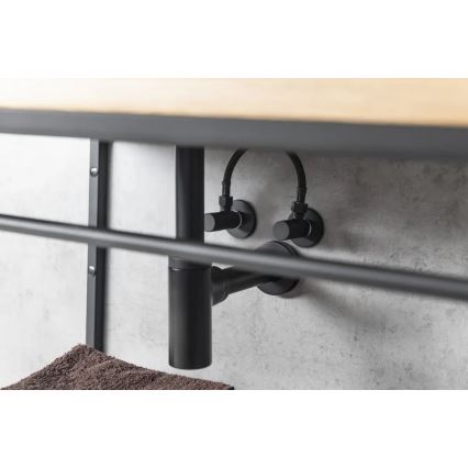 Sapho - Válvula angular con roseta redonda, acabado negro mate