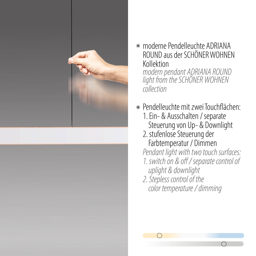 Schöner Wohnen 12577-16 - Lámpara colgante regulable suspendida por cable ADRIANA ROUND 2xLED/24W/230V 2700/3000/3500/4000/5000K blanco