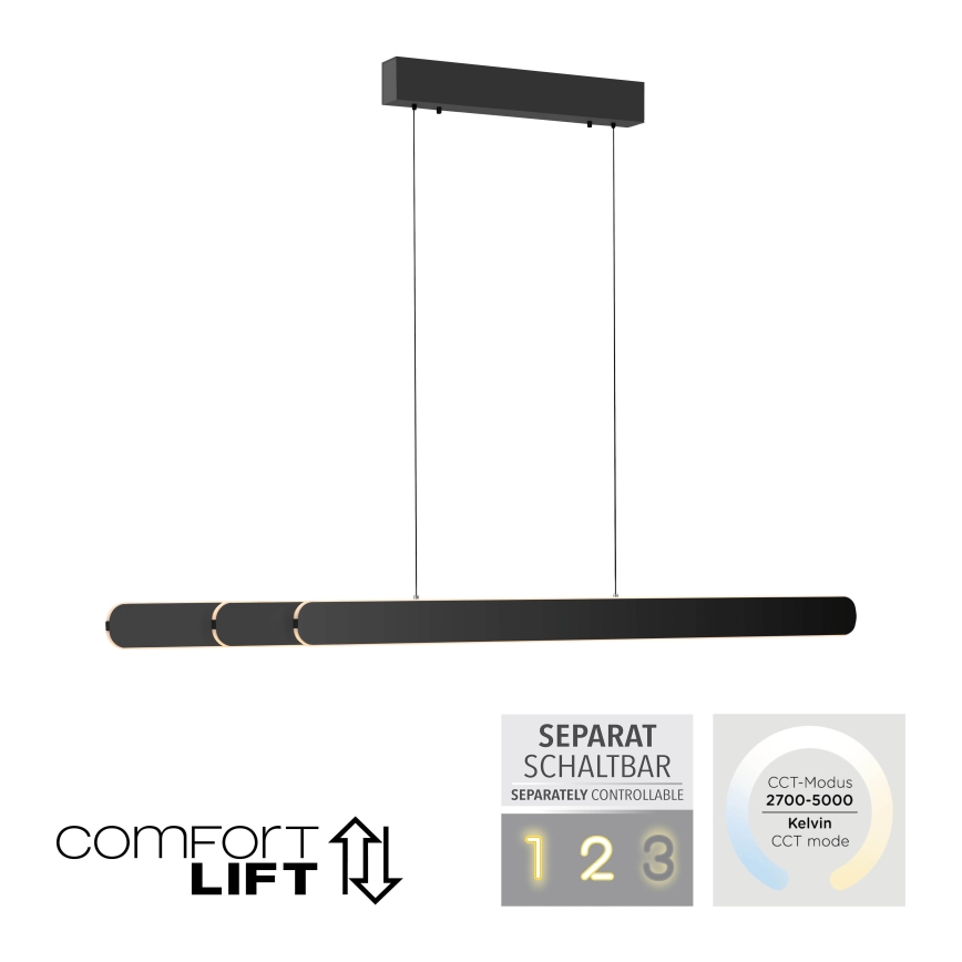 Schöner Wohnen 12577-18 - Lámpara colgante LED regulable suspendida por cable ADRIANA ROUND 2xLED/24W/230V 2700/3000/3500/4000/5000K negra