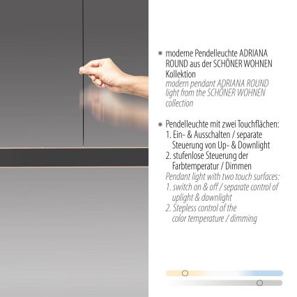 Schöner Wohnen 12577-18 - Lámpara colgante LED regulable suspendida por cable ADRIANA ROUND 2xLED/24W/230V 2700/3000/3500/4000/5000K negra