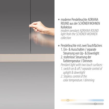 Schöner Wohnen 12577-39 - Lámpara colgante LED regulable en cable ADRIANA ROUND 2xLED/24W/230V 2700/3000/3500/4000/5000K gris