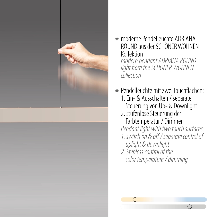 Schöner Wohnen 12577-39 - Lámpara colgante LED regulable suspendida por cable ADRIANA ROUND 2xLED/24W/230V 2700/3000/3500/4000/5000K 160 cm, gris
