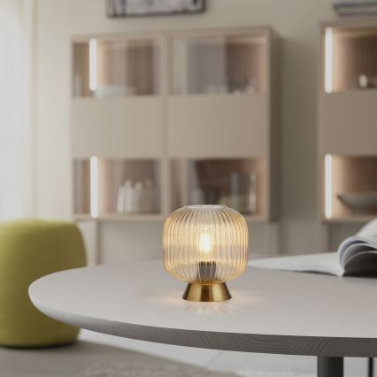 Schöner Wohnen 13573-27 - Lámpara de mesa NAMI 1xE27/25W/230V dorada/beige/ahumada