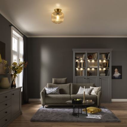 Schöner Wohnen 13574-27 - Lámpara de techo NAMI 1xE27/25W/230V, diámetro 20 cm, dorado/beige/ahumado