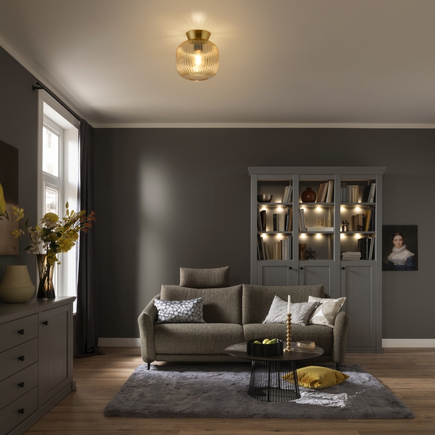 Schöner Wohnen 13574-27 - Lámpara de techo NAMI 1xE27/25W/230V, diámetro 20 cm, dorado/beige/ahumado