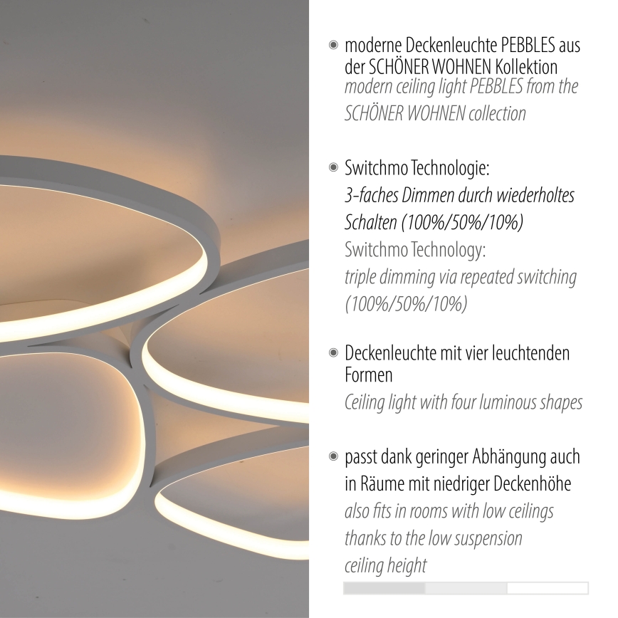Schöner Wohnen 14038-16 - Lámpara de techo LED regulable PEBBLES LED/35,5W/230V blanca