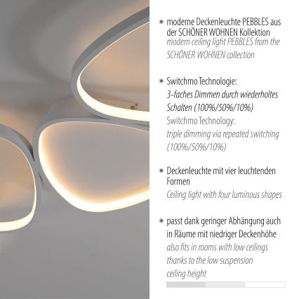 Schöner Wohnen 14039-16 - Lámpara de techo LED regulable PEBBLES LED/35,5W/230V blanco