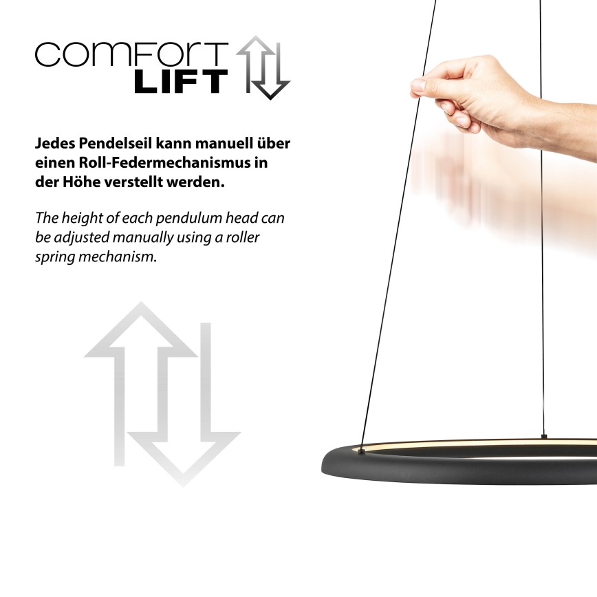 Schöner Wohnen 15570-18 - Lámpara colgante LED regulable con cable QUILLO LED/36W/230V Ø 60 cm negra
