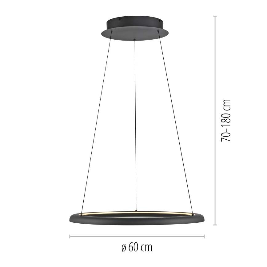 Schöner Wohnen 15570-18 - Lámpara colgante LED regulable con cable QUILLO LED/36W/230V Ø 60 cm negra