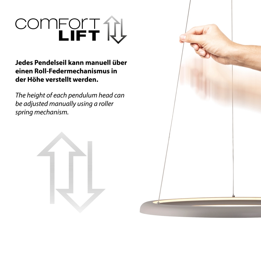 Schöner Wohnen 15570-39 - Lámpara colgante LED regulable con cable de suspensión QUILLO LED/36W/230V Ø 60 cm gris