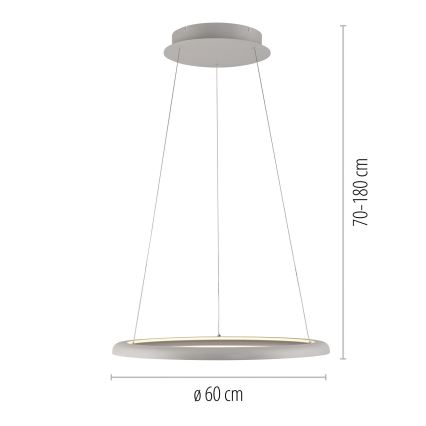 Schöner Wohnen 15570-39 - Lámpara colgante LED regulable con cable de suspensión QUILLO LED/36W/230V Ø 60 cm gris