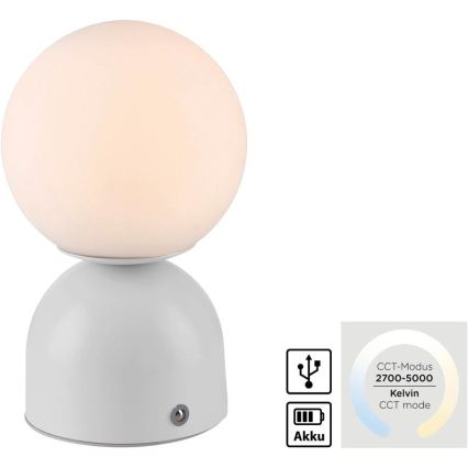 Schöner Wohnen 19218-16 - Lámpara de sobremesa recargable con atenuación táctil RUDI LED/1,2W/5V 3000-6000K 1200 mAh blanca