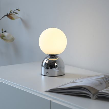 Schöner Wohnen 19218-17 - Lámpara de mesa LED RUDI recargable, táctil y regulable LED/1,2W/5V 3000-6000K 1200 mAh cromo brillante