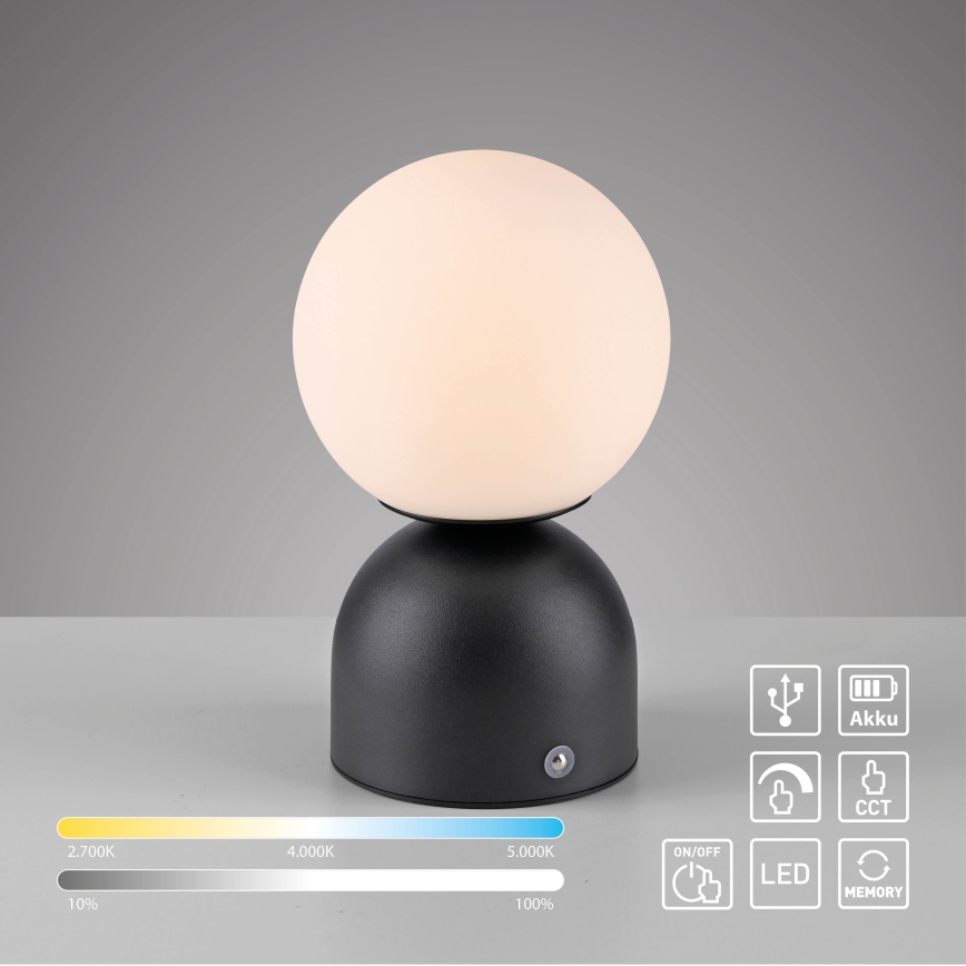 Schöner Wohnen 19218-18 - Lámpara de sobremesa recargable táctil y regulable RUDI LED/1,2W/5V 3000-6000K 1200 mAh negra