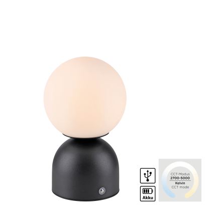 Schöner Wohnen 19218-18 - Lámpara de sobremesa recargable táctil y regulable RUDI LED/1,2W/5V 3000-6000K 1200 mAh negra