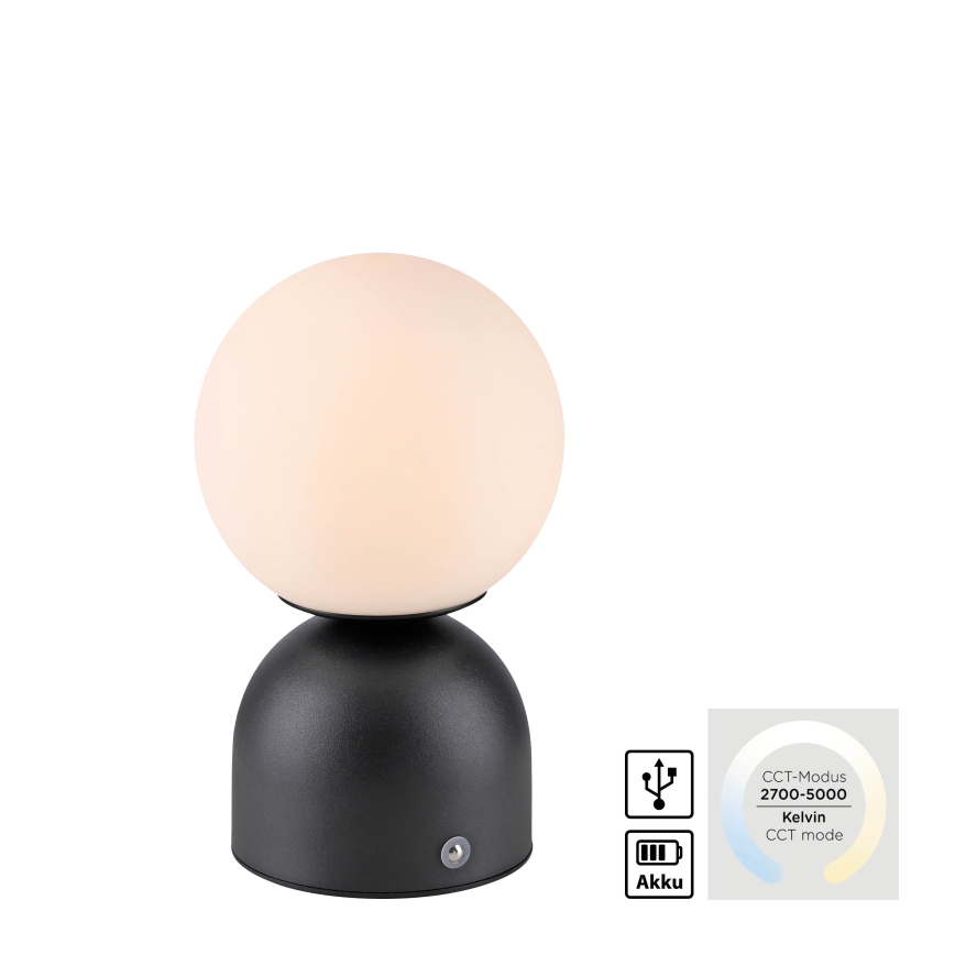 Schöner Wohnen 19218-18 - Lámpara de sobremesa recargable táctil y regulable RUDI LED/1,2W/5V 3000-6000K 1200 mAh negra