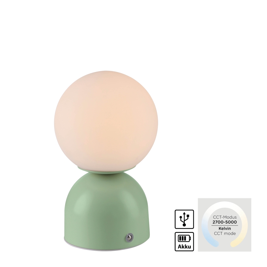 Schöner Wohnen 19218-43 - Lámpara de sobremesa LED recargable táctil regulable RUDI LED/1,2W/5V 3000-6000K 1200 mAh verde