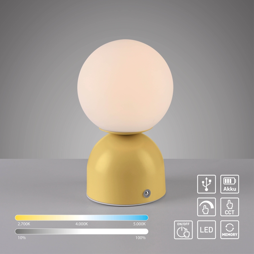 Schöner Wohnen 19218-81 - Lámpara LED de sobremesa recargable, táctil y regulable RUDI LED/1,2W/5V 3000-6000K 1200 mAh amarilla