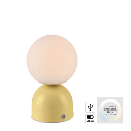 Schöner Wohnen 19218-81 - Lámpara LED de sobremesa recargable, táctil y regulable RUDI LED/1,2W/5V 3000-6000K 1200 mAh amarilla