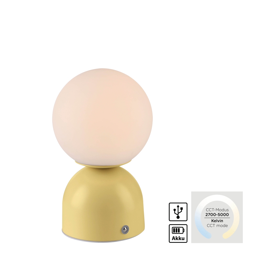 Schöner Wohnen 19218-81 - Lámpara LED de sobremesa recargable, táctil y regulable RUDI LED/1,2W/5V 3000-6000K 1200 mAh amarilla