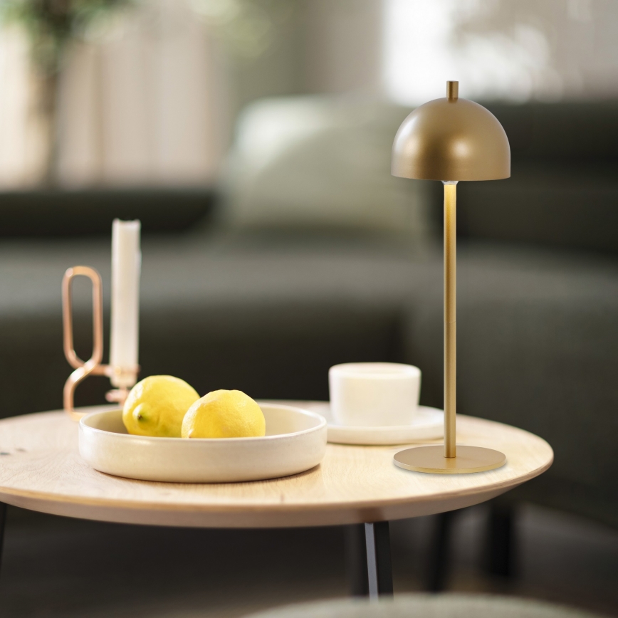 Schöner Wohnen 19244-12 - Lámpara de mesa LED exterior recargable con control táctil y regulable BELLIS LED/2,5W/5V 2600 mAh IP54 dorada