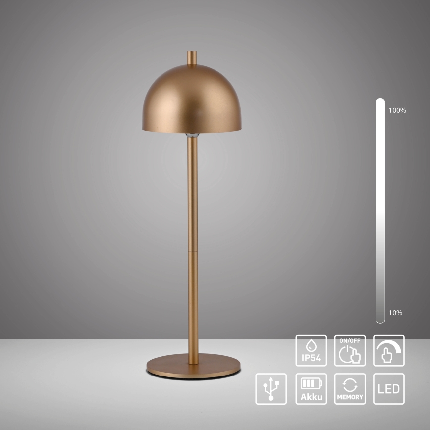 Schöner Wohnen 19244-12 - Lámpara de mesa LED exterior recargable con control táctil y regulable BELLIS LED/2,5W/5V 2600 mAh IP54 dorada