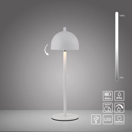 Schöner Wohnen 19244-16 - Lámpara de mesa para exterior BELLIS, LED táctil regulable y recargable, LED/2,5W/5V 2600 mAh IP54, blanca