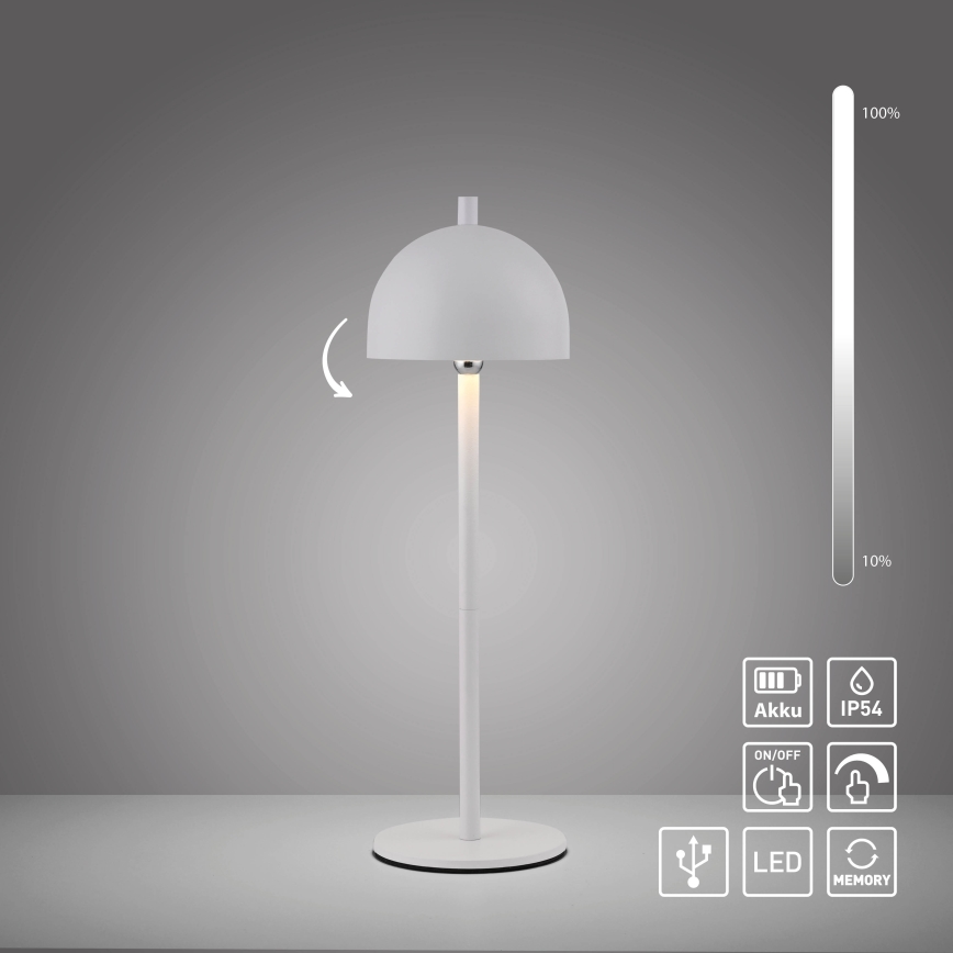 Schöner Wohnen 19244-16 - Lámpara de mesa para exterior BELLIS, LED táctil regulable y recargable, LED/2,5W/5V 2600 mAh IP54, blanca