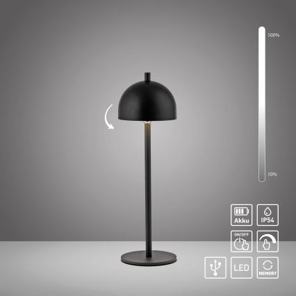 Schöner Wohnen 19244-18 - Lámpara de sobremesa LED para exterior BELLIS, recargable y regulable con control táctil, 2,5 W / 5 V, 2600 mAh, IP54, negra