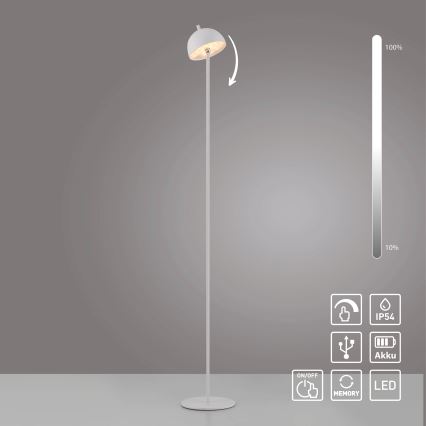 Schöner Wohnen 19245-16 - Lámpara de pie exterior recargable con control táctil regulable BELLIS LED/2,5W/5V 2600 mAh IP54 blanca