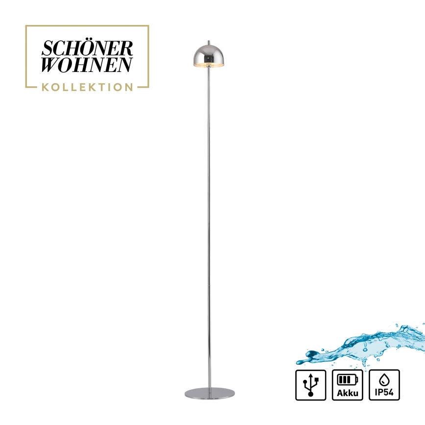 Schöner Wohnen 19245-17 - Lámpara de pie exterior recargable con control táctil y regulable BELLIS LED/2,5W/5V 2600 mAh IP54 cromo brillante
