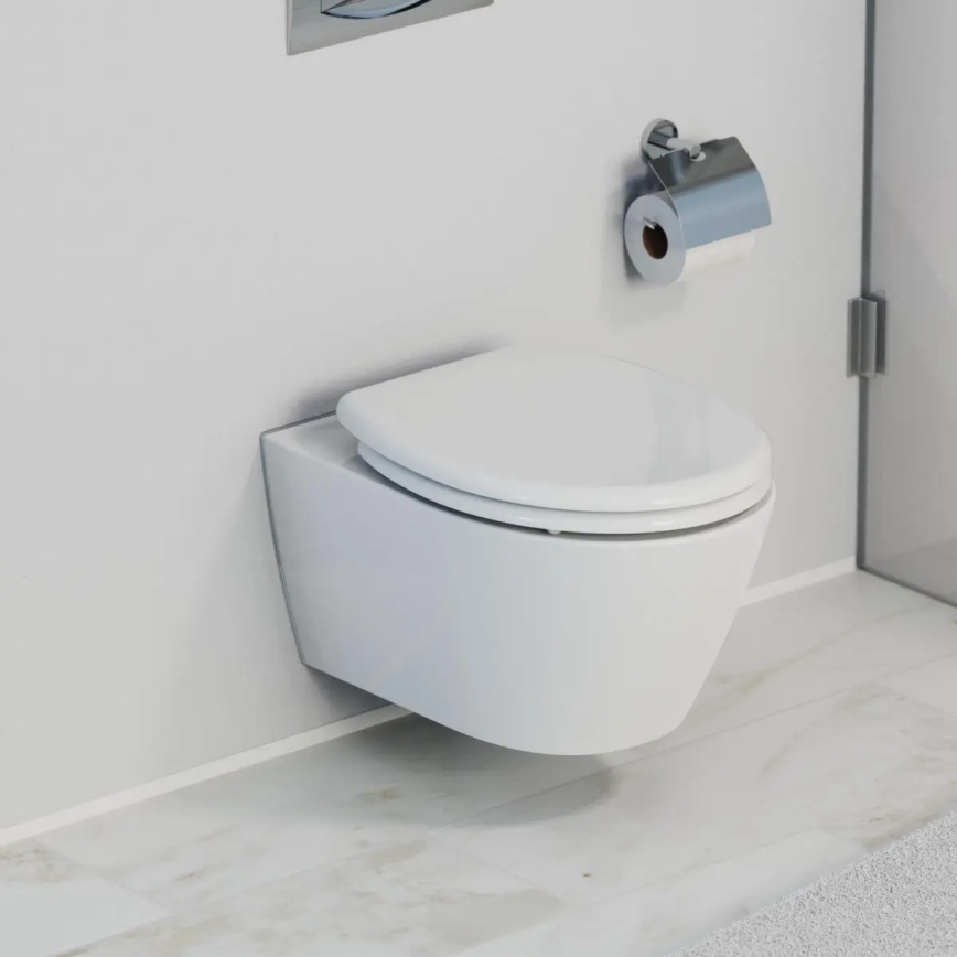 Schütte 82300-A - Asiento de inodoro BLANCO Duroplast con cierre amortiguado SoftClose