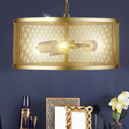 Searchlight - Lámpara colgante con cadena FISHNET 3xE27/60W/230V dorado