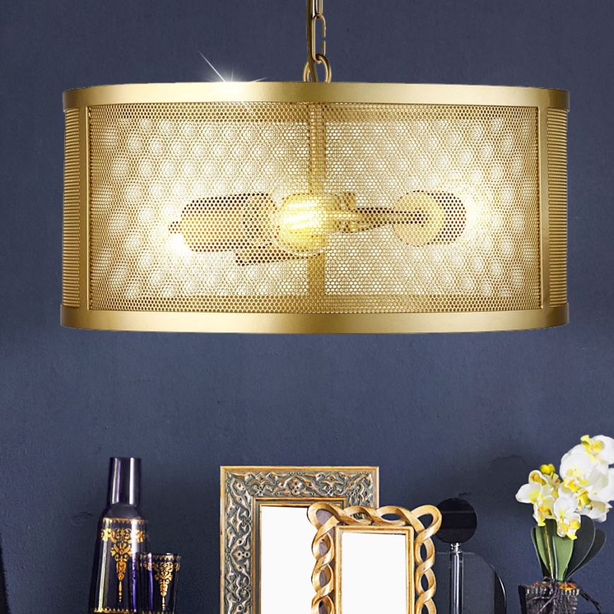 Searchlight - Lámpara colgante con cadena FISHNET 3xE27/60W/230V dorado