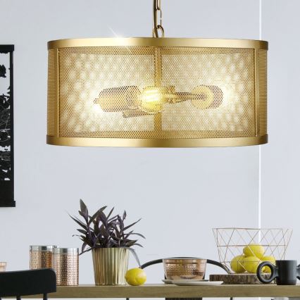 Searchlight - Lámpara colgante con cadena FISHNET 3xE27/60W/230V dorado