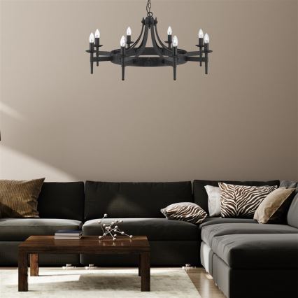 Searchlight - Lámpara colgante con cadena CARTWHEEL 8xE14/60W/230V negra