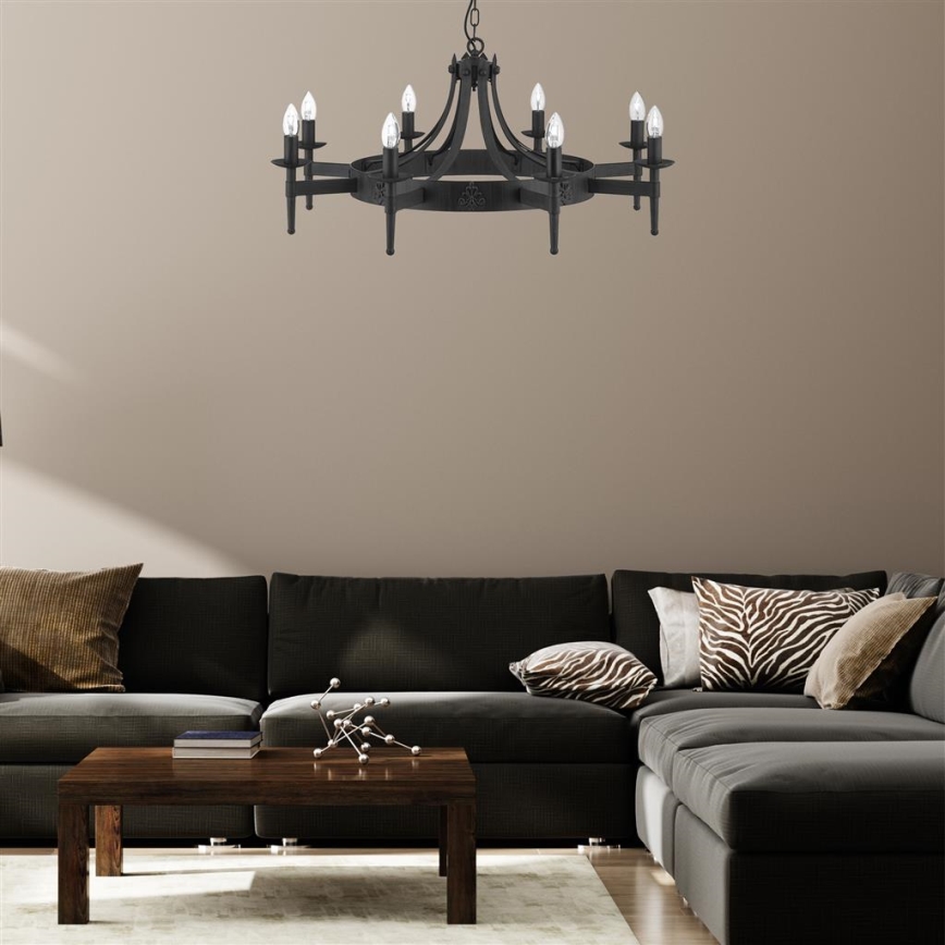 Searchlight - Lámpara colgante con cadena CARTWHEEL 8xE14/60W/230V negra
